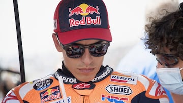 ASSEN, NETHERLANDS - JUNE 27: Marc Marquez of Spain and Repsol Honda Team prepares to start on the grid during the MotoGP race during the MotoGP of Netherlands - Race at TT Circuit Assen on June 27, 2021 in Assen, Netherlands. (Photo by Mirco Lazzari gp/Getty Images)