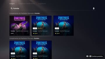 Encontramos el Pack de Celebraci&oacute;n de PlayStation Plus buscando &quot;Fortnite&quot; en el cuadro de b&uacute;squeda de la PlayStation Store 