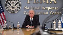 US President Joe Biden participates in a briefing on the upcoming Atlantic hurricane season at FEMA headquarters on May 24, 2021 in Washington, DC. (Photo by Nicholas Kamm / AFP)