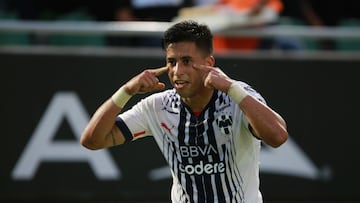 Maximiliano Meza celebra su gol durante el partido Mazatlán FC vs Monterrey, Correspondiente a la Jornada 16 del Torneo Clausura 2023 de la Liga BBVA MX, en el Estadio El Kraken, el 21 de Abril de 2023.