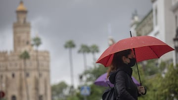 Una mujer bajo siu paraguas durante una jornada de lluvia. En Sevilla (Andalucía, España), a 22 de octubre de 2020.
