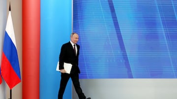 FILE PHOTO: Russian President Vladimir Putin walks to deliver his annual address to the Federal Assembly, in Moscow, Russia, February 29, 2024.  Sputnik/Gavriil Grigorov/Kremlin via REUTERS ATTENTION EDITORS - THIS IMAGE WAS PROVIDED BY A THIRD PARTY./File Photo