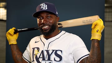 PORT CHARLOTTE, FLORIDA - FEBRUARY 18: Randy Arozarena #56 of the Tampa Bay Rays poses for a picture during Tampa Bay Rays Photo Day at Charlotte Sports Park on February 18, 2024 in Port Charlotte, Florida.   Elsa/Getty Images/AFP (Photo by ELSA / GETTY IMAGES NORTH AMERICA / Getty Images via AFP)
