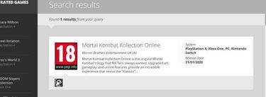 Mortal Kombat Kollection Online, clasificado por PEGI para consolas y PC