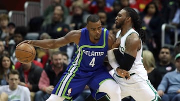 Apr 6, 2017; Atlanta, GA, USA; Atlanta Hawks forward Paul Millsap (4) makes a move against Boston Celtics forward Jae Crowder (99) in the third quarter of their game at Philips Arena. The Hawks won 123-116. Mandatory Credit: Jason Getz-USA TODAY Sports