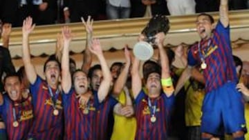 <b>EUFÓRICOS. </b>Los jugadores del Barcelona celebraron en la zona de tribuna la conquista de la Supercopa de Europa. Es la cuarta que conquistan los catalanes, la segunda en tres temporadas.