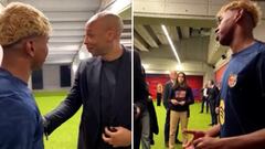 Llegó el esperado cambio de camisetas con Lamine y la cara que pone Henry es poética