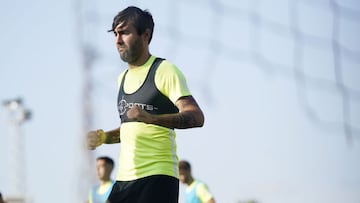 Escassi, durante un entrenamiento con el Málaga.