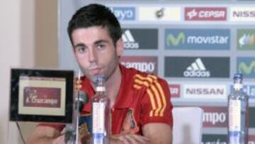 El jugador de la selección española de fútbol Markel Susaeta , durante la rueda de prensa de la polémica.