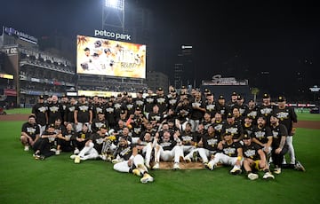 San Diego Padres players celebrate after winning the Wildcard round for the 2024 MLB Playoffs 