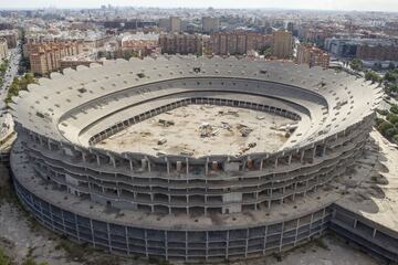 En este estado se encuentra actualmente el Nuevo Mestalla. El club valencianista iniciará trámites burocráticos para reanudar las obras, paralizadas desde 2009.

