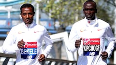 Kenya&#039;s Daniel Wanjiru, Ethiopia&#039;s Kenenisa Bekele, Kenya&#039;s Eliud Kipchoge and Ethiopia&#039;s Guye Adola during the media day at the Tower Hotel, London. (Photo by Steven Paston/PA Images via Getty Images)
 PUBLICADA 18/01/20 NA MA44 2COL