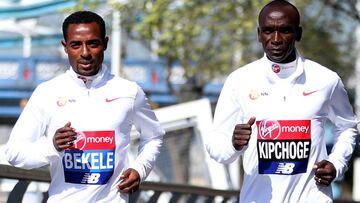 Kenya&#039;s Daniel Wanjiru, Ethiopia&#039;s Kenenisa Bekele, Kenya&#039;s Eliud Kipchoge and Ethiopia&#039;s Guye Adola during the media day at the Tower Hotel, London. (Photo by Steven Paston/PA Images via Getty Images)
 PUBLICADA 18/01/20 NA MA44 2COL