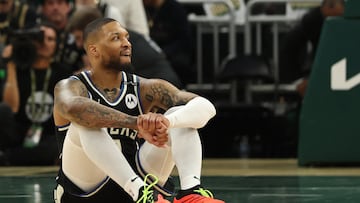 Damian Lillard, en el momento de su grave lesi車n en el partido contra los Pacers.
