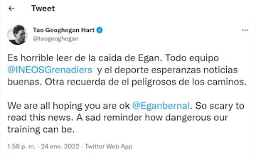El mensaje del Tao Geoghengan Hart a Egan Bernal
