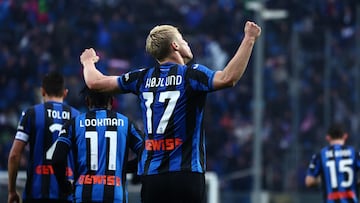 Bergamo (Italy), 20/05/2023.- Atalanta's Rasmus Hojlund celebrates after goal 3-1 during the Italian Serie A soccer match Atalanta BC vs Hella Verona at the Gewiss Stadium in Bergamo, Italy, 20 May 2023. (Italia) EFE/EPA/MICHELE MARAVIGLIA
