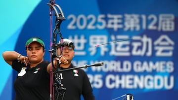 The World Games Chengdu 2025 - Archery - Mixed Team Compound - Gold Medal Match - Denmark v Mexico - Qinglong Lake Park, Chengdu, China - August 8, 2025 Mexico's Andrea Becerra Arizaga in action REUTERS/Edgar Su