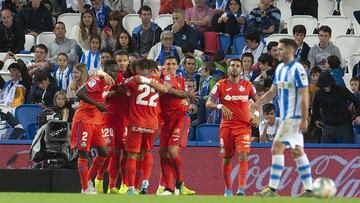 Gol del Getafe contra la Real Sociedad.