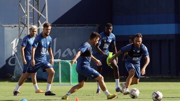 La plantilla, entrenándose este miércoles en el Anexo.