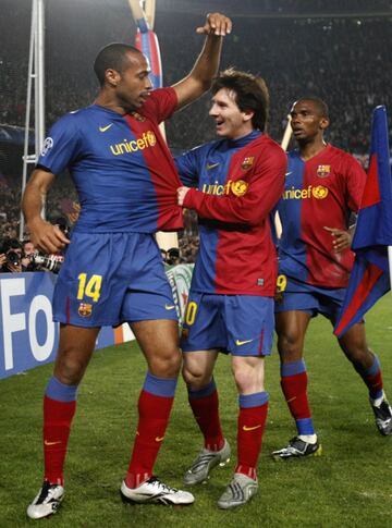 Thierry Henry (26 goles), Leo Messi (38 goles) y Samuel Eto'o (36 goles)