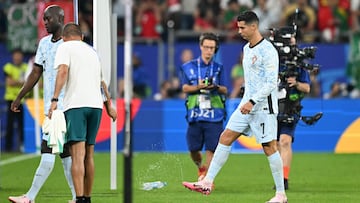 Portugal's forward #07 Cristiano Ronaldo reacts after his team lost the UEFA Euro 2024 Group F football match between Georgia and Portugal at the Arena AufSchalke in Gelsenkirchen on June 26, 2024. (Photo by PATRICIA DE MELO MOREIRA / AFP)