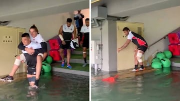 Así se las ingenió la selección de Japón para entrenar con el vestuario inundado por el tifón