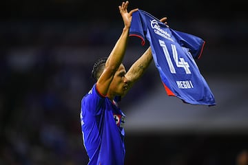     Uriel Antuna celebrates his goal 3-0 of Cruz Azul during the 10th round match between Cruz Azul and Guadalajara as part of the Torneo Clausura 2024 Liga BBVA MX at Azteca Stadium on March 02, 2024 in Mexico City, Mexico.