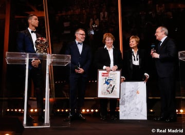 Cristiano with Real Madrid president Florentino Pérez (far right), and the wife of 1958 Ballon d'Or winner and ex-Real player Raymond Kopa (centre).