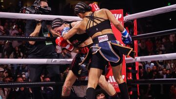 Amanda Serrano golpea a Miriam Gutiérrez.