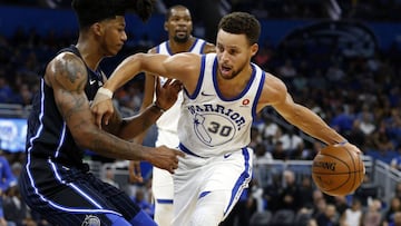Dec 1, 2017; Orlando, FL, USA; Golden State Warriors guard Stephen Curry (30) drives to the basket as Orlando Magic guard Elfrid Payton (2) defends during the first quarter at Amway Center. Mandatory Credit: Kim Klement-USA TODAY Sports
