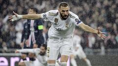 Benzema celebra un gol ante el PSG.