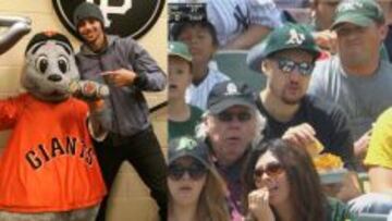 Curry y Thompson en los partidos de los San Francisco Giants y los Oakland A's, respectivamente.