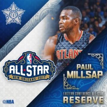 Paul Millsap (Atlanta Hawks). Cuarto All Star para el de Atlanta (2014, 2015 y 2016) que, posiblemente, ha sido la gran sorpresa en el Este. Millsap (18 tantos de media, su tope en la NBA) y 8,1 rebotes ha dejado fuera a una de las sensaciones de la Liga: el pívot de los Sixers Joel Embiid.