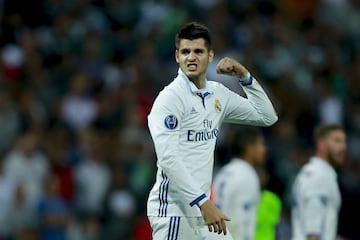 Morata celebrates his winning goal for Real Madrid against Sporting