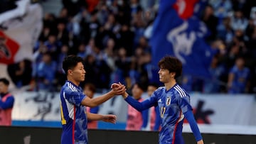 Japan's Ao Tanaka celebrates