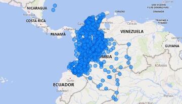 Mapa del coronavirus en Colombia.