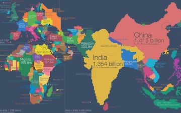 El mapa del mundo...por poblaci¨®n mundial.