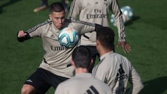 Eden Hazard, en el &uacute;ltimo entrenamiento del Real Madrid.