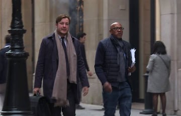 An image grab from an AFP TV video shows International Olympics Committee member Frankie Fredericks arriving at the financial crimes court building (pole financier du tribunal de grande instance) of Paris on November 2, 2017 as part of a probe into graft 