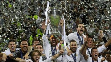 Real Madrid lift the Champions League trophy in 2016