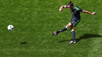 Gareth Bale lets fly with a free-kick from distance that beats England's Joe Hart in game two of the group phase.