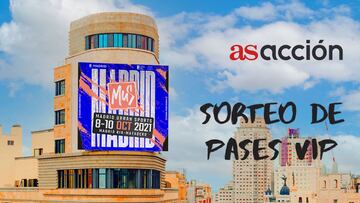 La Gran V&iacute;a de Madrid, con un cartel del Madrid Urban Sports, el logo de As Acci&oacute;n y unas letras que indican que hay un sorteo de pases VIP. 