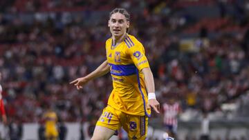 Marcelo Flores celebrates his goal 0-4 of Tigres during the game Guadalajara vs Tigres UANL, corresponding to Round 14 of the Torneo Apertura 2023 of the Liga BBVA MX, at Jalisco Stadium, on October 28, 2023.
<br><br>
Marcelo Flores celebra su gol 0-4 de Tigres durante el partido Guadalajara vs Tigres UANL, correspondiente a la Jornada 14 del Torneo Apertura 2023 de la Liga BBVA MX, en el Estadio Jalisco, el 28 de Octubre de 2023.
