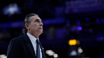 MADRID, 12/03/2026.- El entrenador del Real Madrid, Sergio Scariolo, al término del partido de la EuroLiga que Real Madrid y Valencia Basket han disputado este jueves en el Movistar Arena, en Madrid. EFE/Juanjo Martín