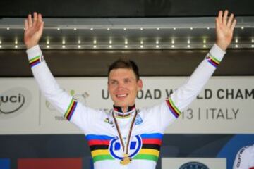 Tony Martin es uno de los mejores contrarrelojistas de la actualidad, siendo cuatro veces campeón del mundo de la especialidad, al igual que Fabian Cancellara. Los conquistó en los años 2011, 2012, 2013 y 2016,