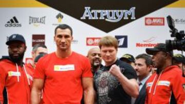 Klitschko (1,98 y 109 kilos) y Povetkin (1,88 y 102).