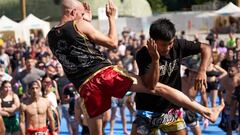 Rodtang y Coello llenan la Plaza de España de Madrid: más de 500 personas entrenan con la estrella del Muaythai
