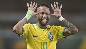 BELEM, BRAZIL - SEPTEMBER 08: Neymar Jr. of Brazil celebrates after scoring the fifth goal of his team during a FIFA World Cup 2026 Qualifier match between Brazil and Bolivia at Mangueirao on September 08, 2023 in Belem, Brazil. (Photo by Pedro Vilela/Getty Images)