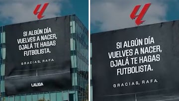 LaLiga rinde homenaje a Rafa Nadal con una particular pancarta en su sede