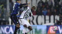 Football Soccer - Juventus v Inter Milan - Italian Serie A - Juventus Stadium, Turin, Italy - 28/02/16  Juventus&#039; Paul Lamine Pogba (R) in action against Inter Milan&#039;s Jeison Murillo. REUTERS/Giorgio Perottino